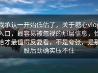 我承认一开始低估了，关于糖心vlog入口，最容易被忽视的那层信息，恰恰才最值得反复看，不是夸张，是那股后劲确实压不住